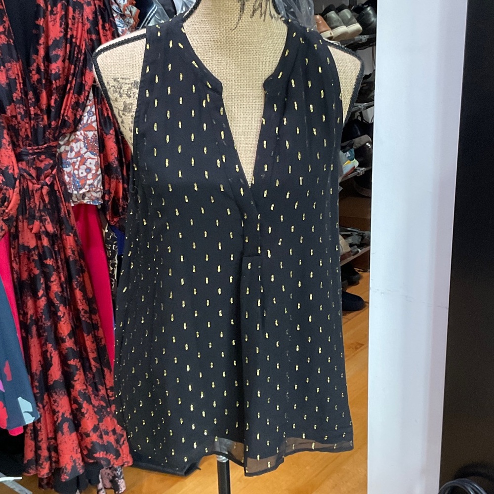 Joie Black Blouse with Gold Accents